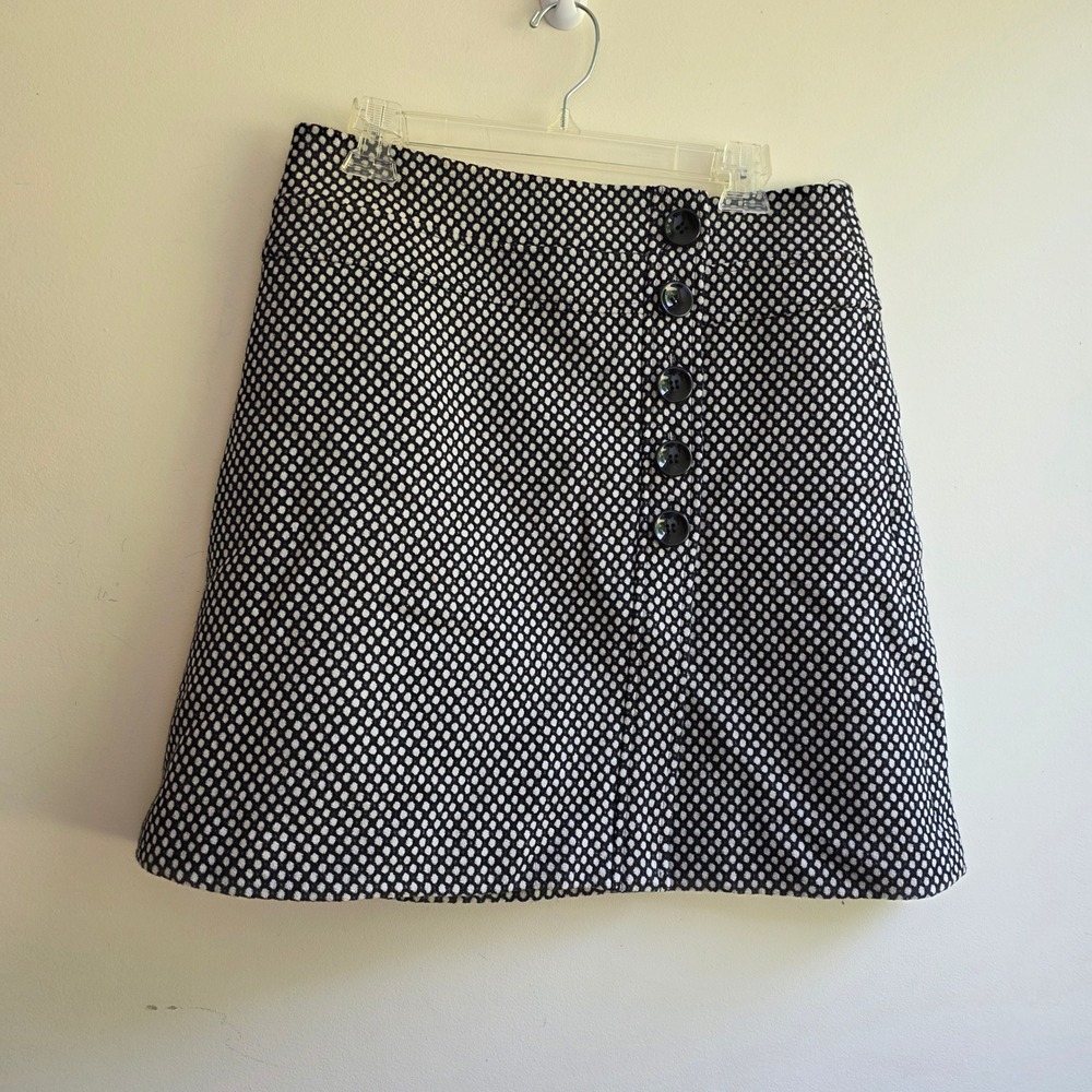 Vintage Talbots Petites Black White Polka Dot Button Front A-Line Mini Skirt 10P